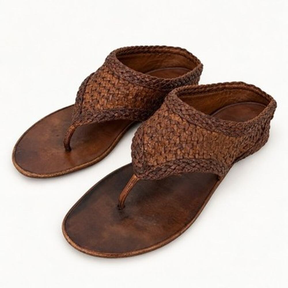 Sesto Meucci Women Size 9 M Brown Woven Leather Slingback Thong Sandals Boho